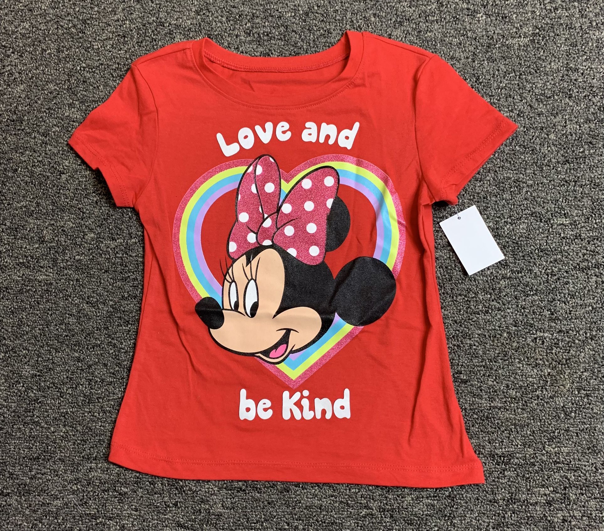 New Disney Minnie Mouse Love and Be Kind girls Valentines Day shirt - Size 4/5 Or 10/12