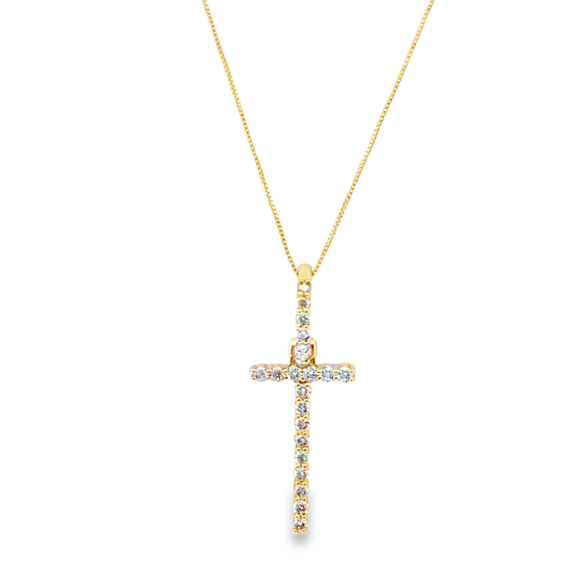 10k Yellow Gold Diamond Box Cut Chain & Cross Pendant 0.44 ctw