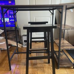 Brown Bar Table Set W/ Two Stools