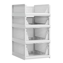 Proarea 4 Pack Stackable Plastic Storage Basket Closet Organizer Bin Foldable Clothes Organizer Storage Drawer Shelf Container for Living Room Bathroo