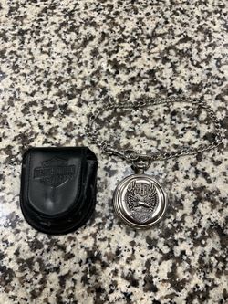 Harley-Davidson Franklin Mint Pocket Watch with Leather Case and Chain