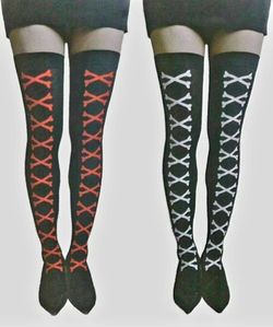 Bone Lace-Up Thigh High Stockings