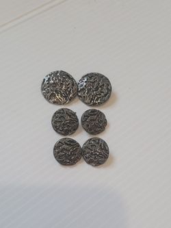 Vintage 6 Heavy Pewter Coat Buttons (2 Large, 4 Small) Abstract Relief 1" - 1/2"