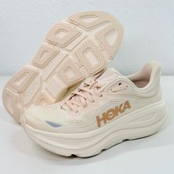 HOKA One One Bondi 9 Shoe Womens Size 8  Run Sneaker Vanilla / Birch No Box