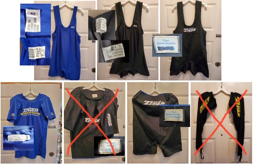 POWERLIFTING APPAREL,Titan/Inzer singlets, shirts,boxer briefs,great condition,come look,sizes vary