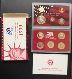 1999 US Mint Silver Proof Set 9 Coins in OGP