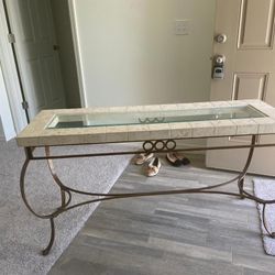 Travertine Table W/Glass