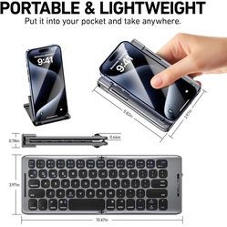 Foldable Bluetooth Keyboard with Stand Holder, Portable Wireless Phone Keyboard, Rechargeable Full Size Ultra Slim Travel Keyboard for iOS, Android, W
