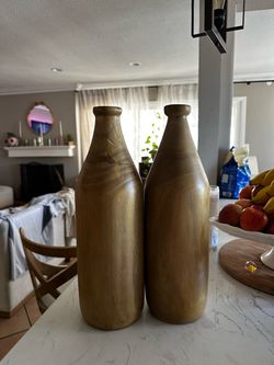 Set of 2 Decorative Wooden Bottle Vases