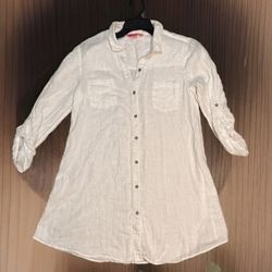 Lily Pulitzer 100% Linen Shirt Dress Women’s Size Medium Tunic White Linen