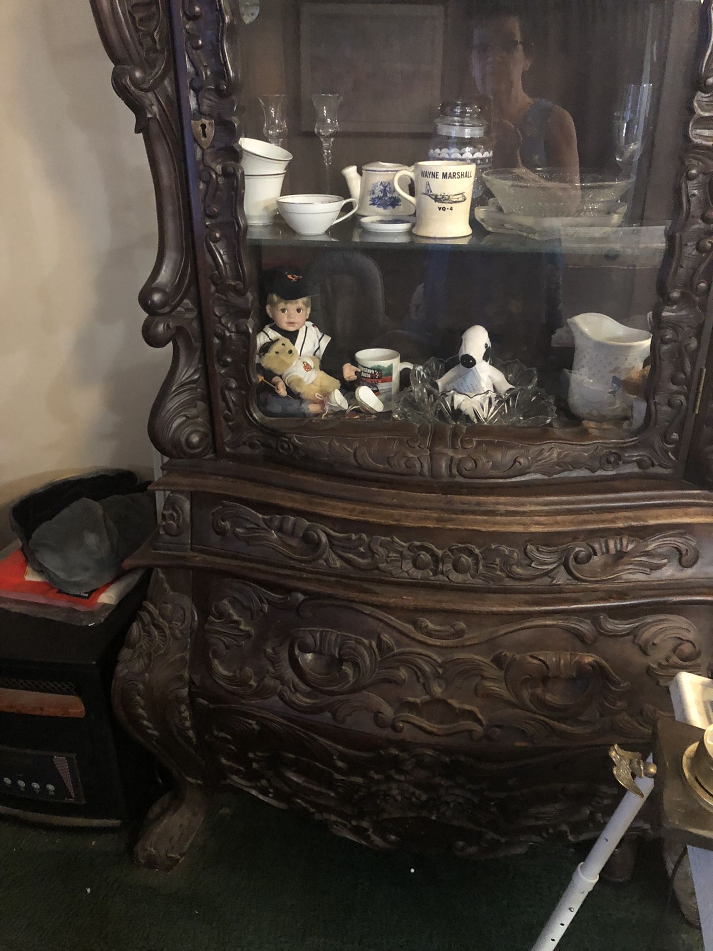 Antique Hand Carved China Cabinet