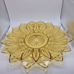 Vintage 11.5" Diam Federal Glass Yellow Amber Sungold Topaz Petal Plate 16 Point