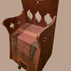 Antique Wooden Coal Scuttle with Ornate Brass Hinges – Victorian Era Fireplace Box
