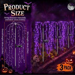 3 Pack 26.8" Christmas Tree Light Willow Solar Firework, Purple
