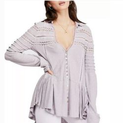 New Free People Button Front Tunic Top Size Medium Color Is Lilac 