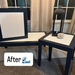 3 Piece Navy Blue Table Set With Shiplap Base