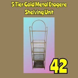 New 5 Tier Gold Metal Etagere Shelving Unit: Njft