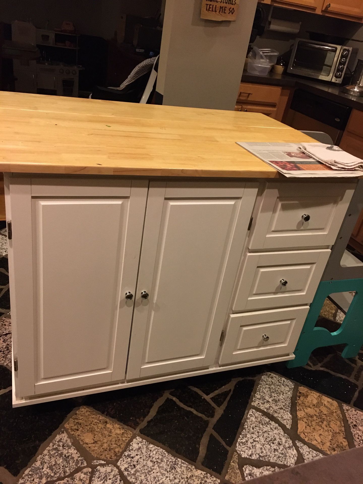 Kitchen island cart with drawers and cabinet