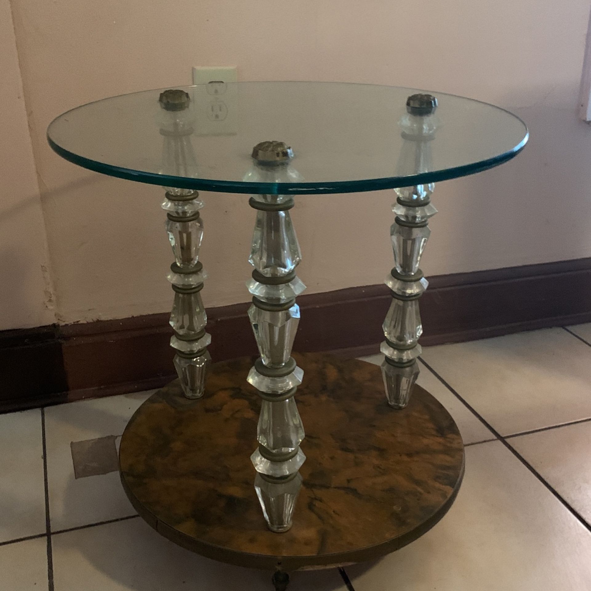 Vintage Round Glass And Formica Table  