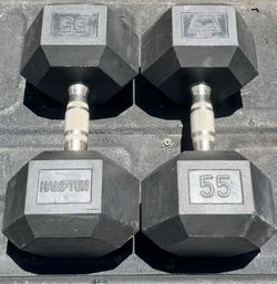 PAIR  OF  RUBBER  HAMPTON  50lb. DUMBBELLS