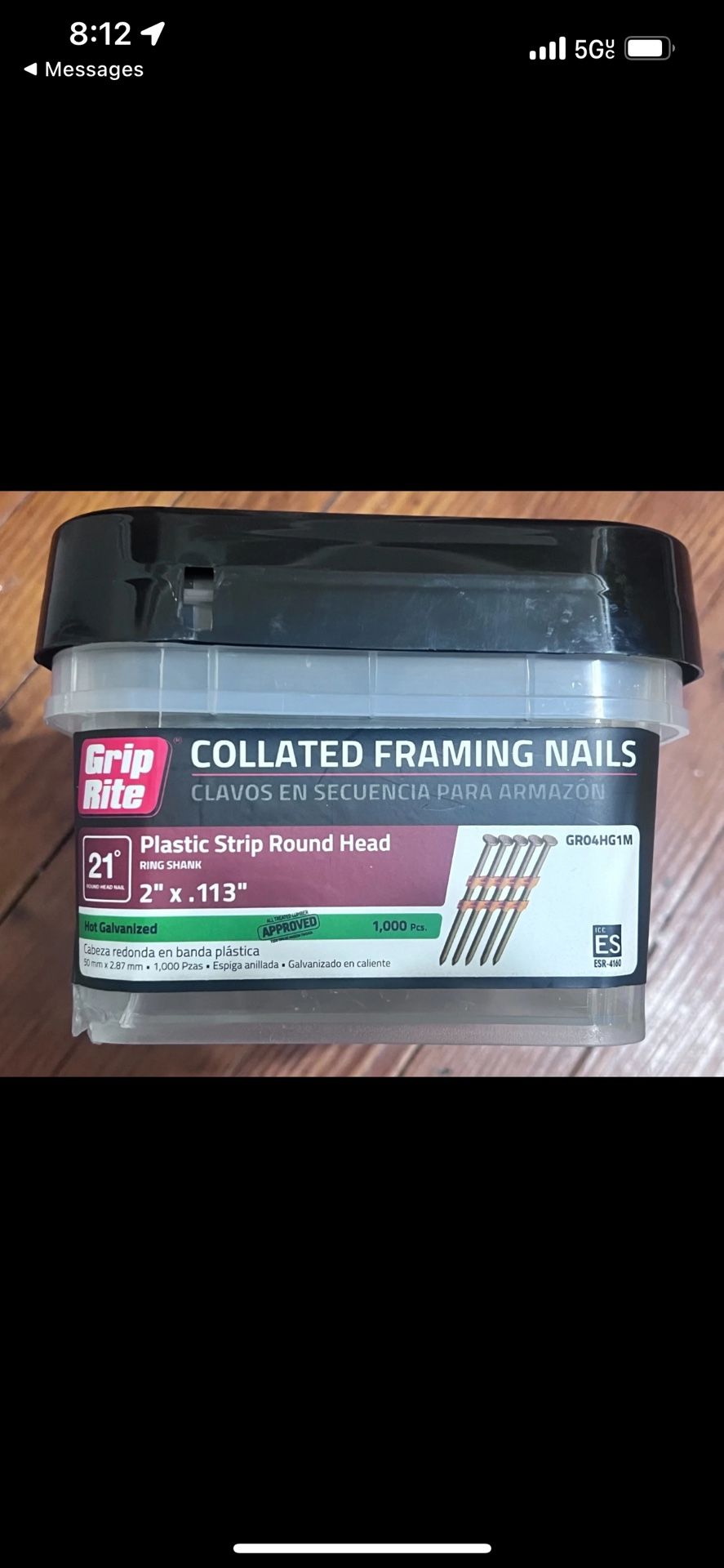 Grip-Rite Framing Nails 2" 21° Ring Shank Galvanized Exterior 868ct Nail Gun Use