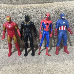 Marvel lot of 4 Captain America Black Panther Spiderman Ironman 6” figures 