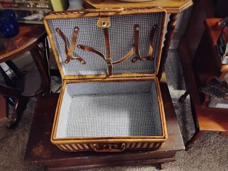 Vintage wicker picnic basket and meal set RARE