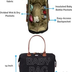  Baby Bag With Rhinestone Embellishment, Hospital Bag For Labor And Delivery, Mommy Bag Diaper Tote – Gift For Baby Shower, Gender Reveal Party

