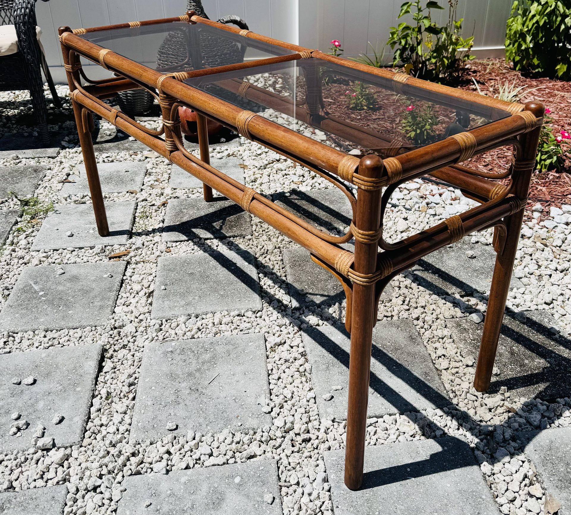 Vintage Rattan Sofa Table/ Entryway Table