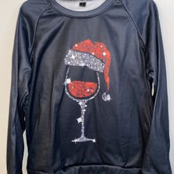 Black Wine Santa Glass Sweatshirt Large Brand New
