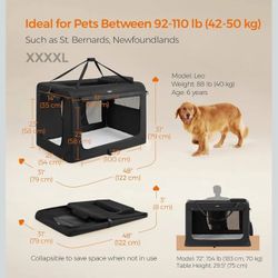 Feandrea 48" Collapsible Soft Crate Portable Travel Dog Crate - Black