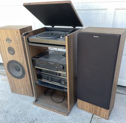Stereo deck Sony turntable dual Cassete player pair of large speakers
