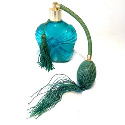 Vintage Frosted Glass Perfume Bottle w/Atomizer Dresser Vanity Spray Mist