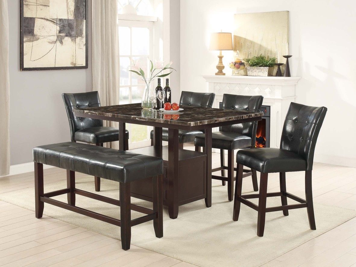 6 Pcs Faux Marble Counterheight Dining Set
