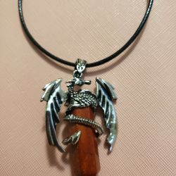 Jasper Red Natural Gem Stone Healing Quartz Wrapped Around By Dragon..22 Inches Long