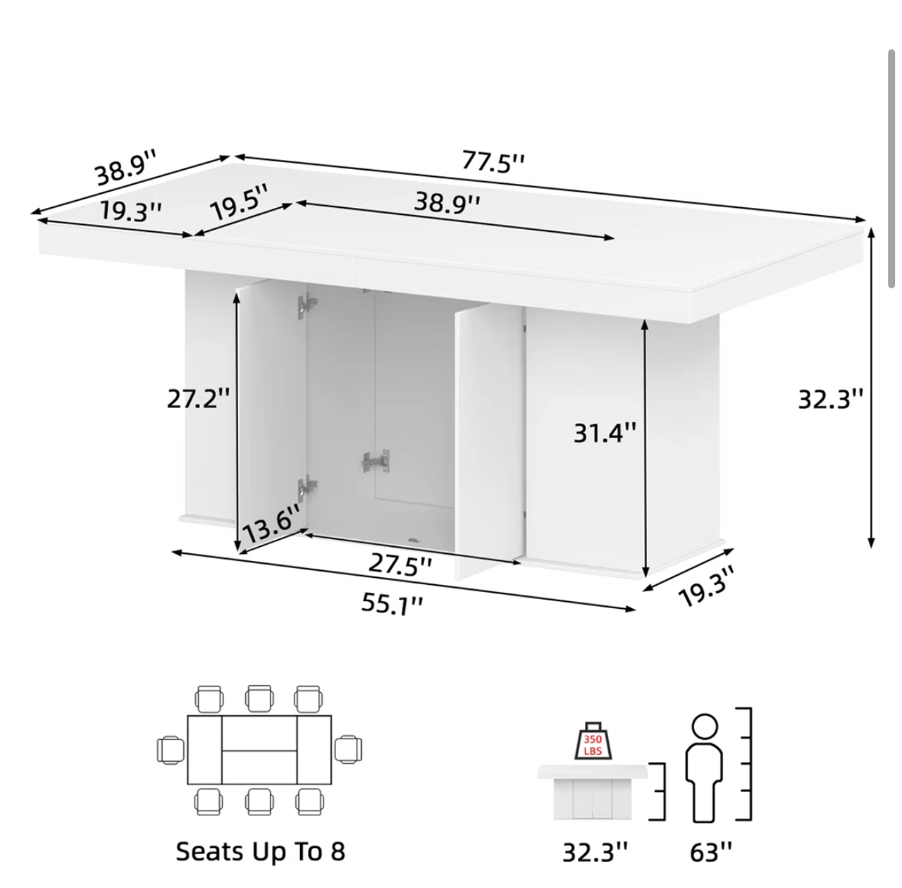 78'' Dining Table For 6-8 People