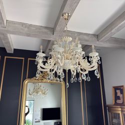 Stunning Authentic Italian Chandelier – Ivory & Gold with Sparkling Crystals