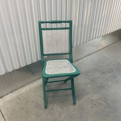 Vintage Folding Chair Wood And Cane Back & Seat