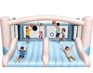 Inflatable Bounce House with Double Slides Basketball Hoops