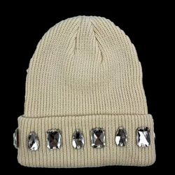 Off White beanie with rhinestone accent  