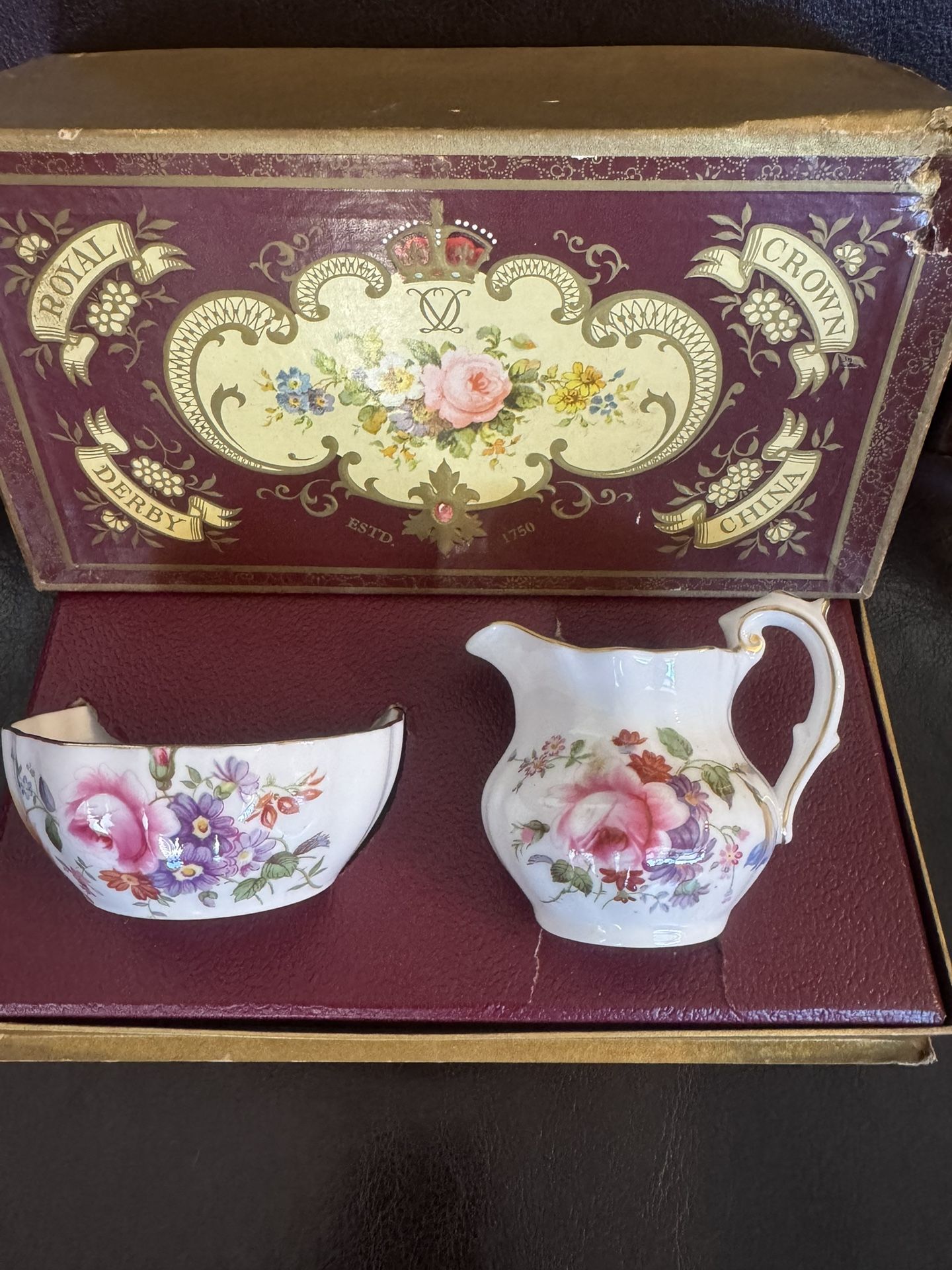 Royal Crown Derby Posies English Bone China Sugar& Creamer Set.