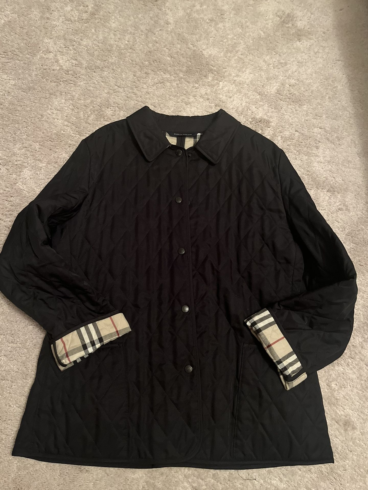 Burberry Black Diamond Quilted Jacket Tan Plaid Tartan
