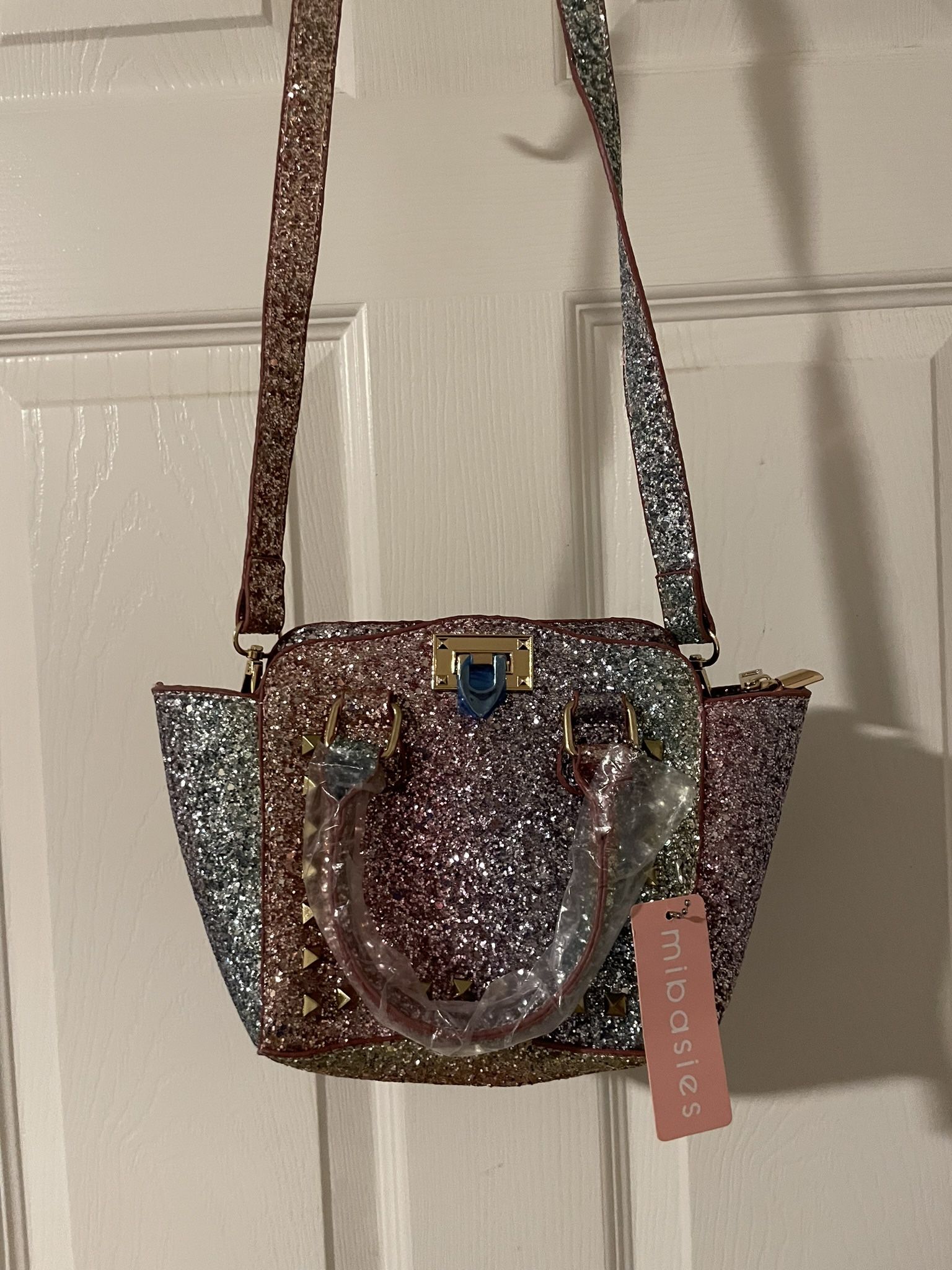 Women’s- Girls Pink Glittery Crossbody Bag Top Handle Bag