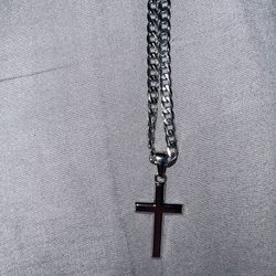 925 Sterling Silver Cross Necklace And Stainless Steel Cuban Link  Chain