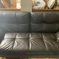 Leather Sofa Black Convert Into The Bed With Cover Of 