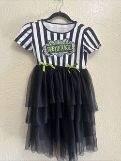 Beetlejuice Black White Striped Tutu Girls Dress L (10/12)