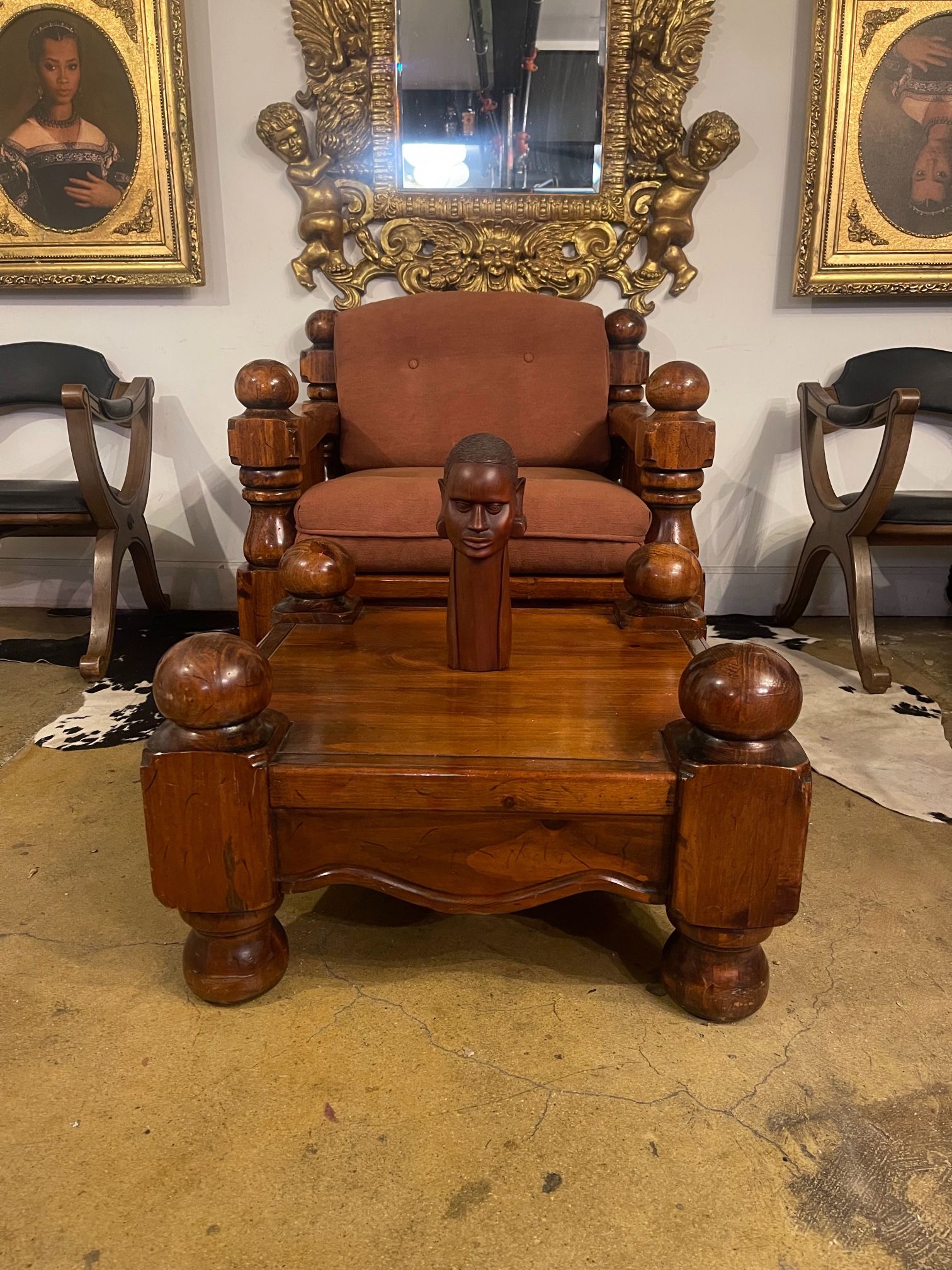 Beautiful Solid Wood Chair & Ottoman Set