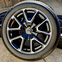 Brand New 2027 22” Chevy Tahoe RST OEM Wheels w/ Sensors and 275/50R22 Bridgestone Tires 100% Tread