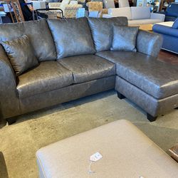 Faux Leather Sofa w/ Chaise & 2 Pillows