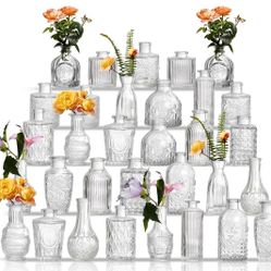 (4444-21) ComSaf Glass Bud Vases Set of 31, Small Clear Bud Vases in Bulk, Mini Flowers Vases for Centerpieces, Vintage Bottle Set for Table Decoratio